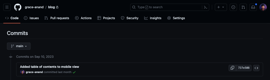 GitHub commit page