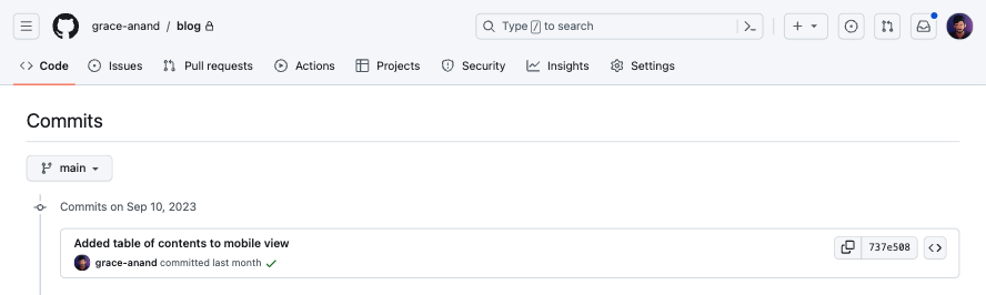 GitHub commit page